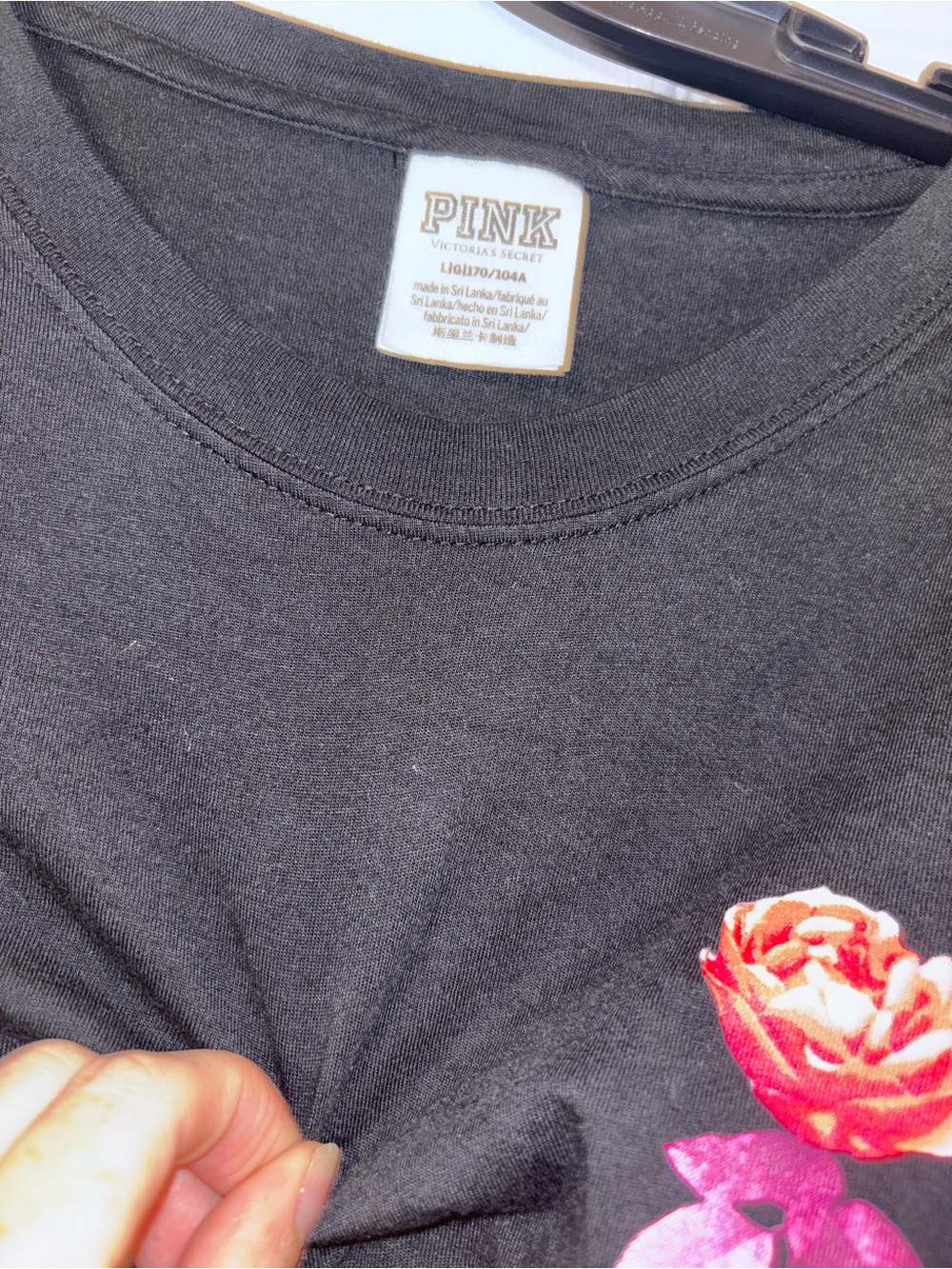 PINK Victoria's Secret Black Long-Sleeve Tee with Red & Pink Rose Graphic - Picture 3 of 3